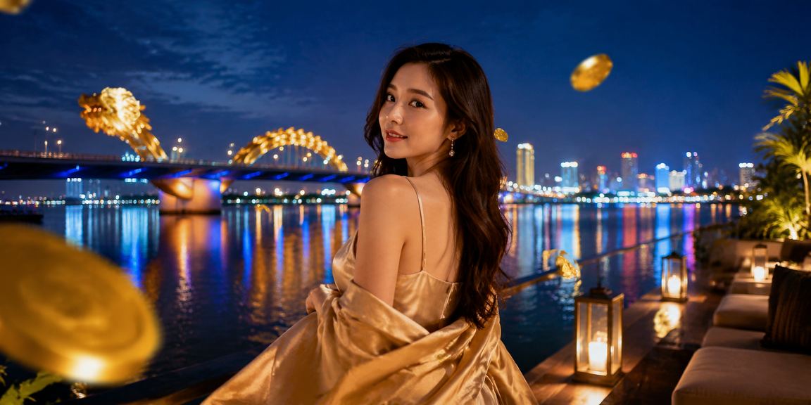 Bờ biển Đà Nẵng về đêm với người chơi Baccarat trực tuyến trên điện thoại