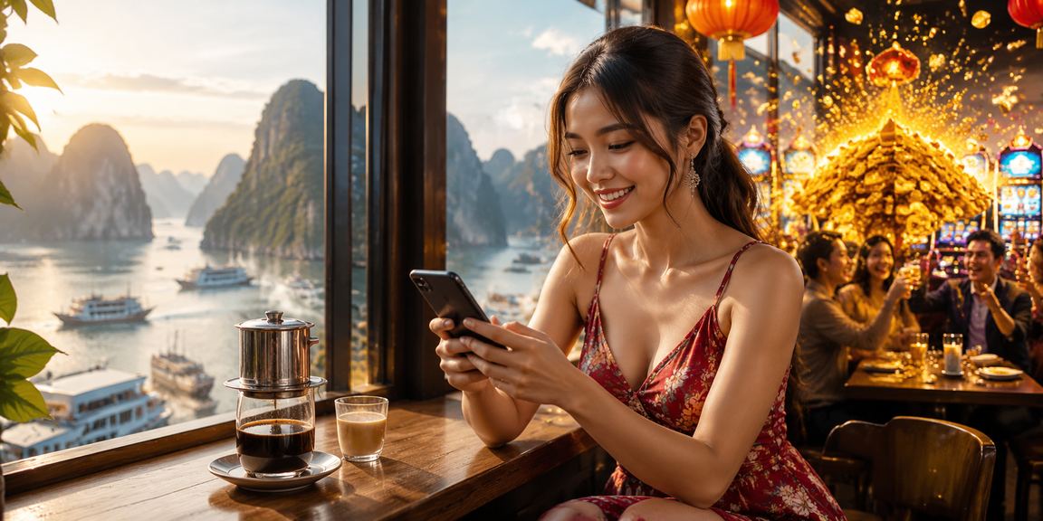 Người dùng Việt Nam trải nghiệm casino mobile bên tách cà phê tại Hạ Long