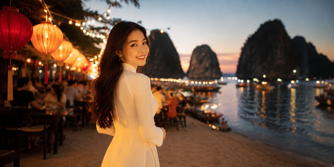 Người chơi game bài trực tuyến tại Hội An trong trang phục áo dài truyền thống